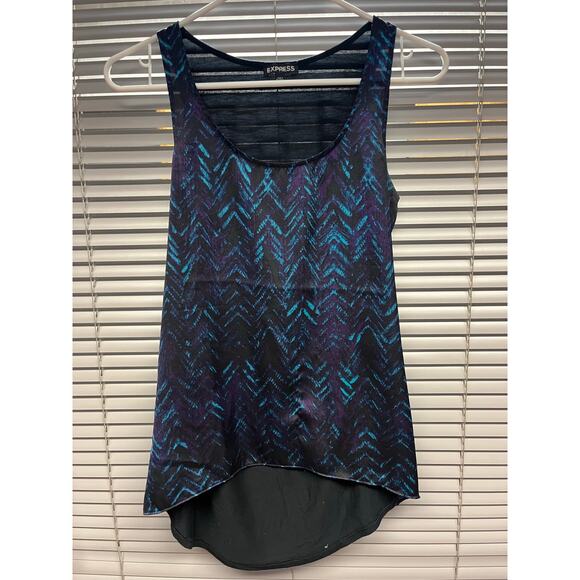 Express Women’s High-Low Tank XS Abstract Chevron Print, Scoop Neck, Lightweight - Picture 1 of 5